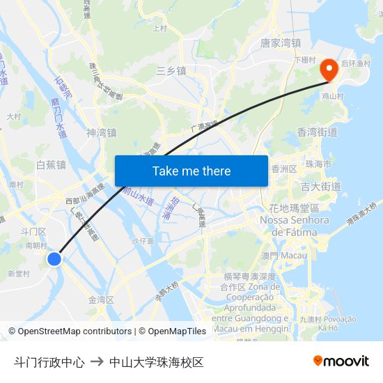 斗门行政中心 to 中山大学珠海校区 map