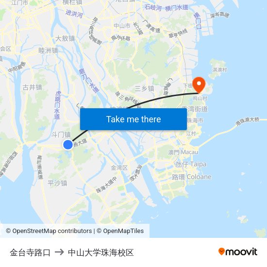 金台寺路口 to 中山大学珠海校区 map