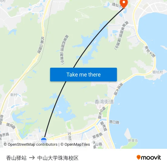 香山驿站 to 中山大学珠海校区 map