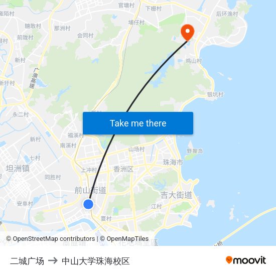 二城广场 to 中山大学珠海校区 map