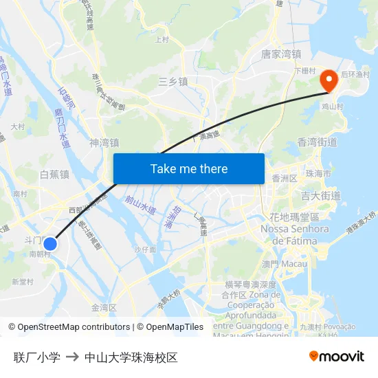 联厂小学 to 中山大学珠海校区 map