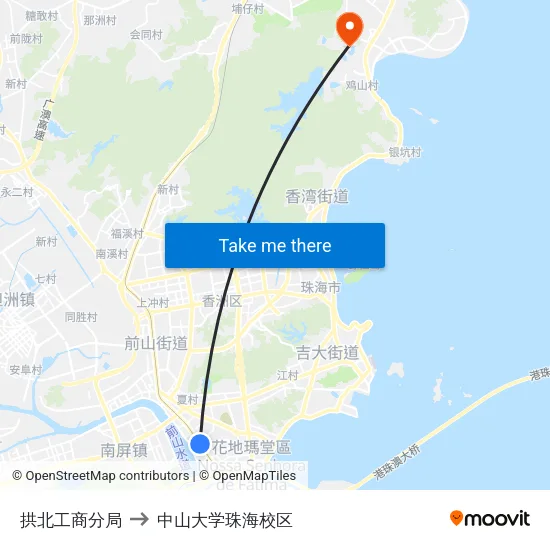 拱北工商分局 to 中山大学珠海校区 map