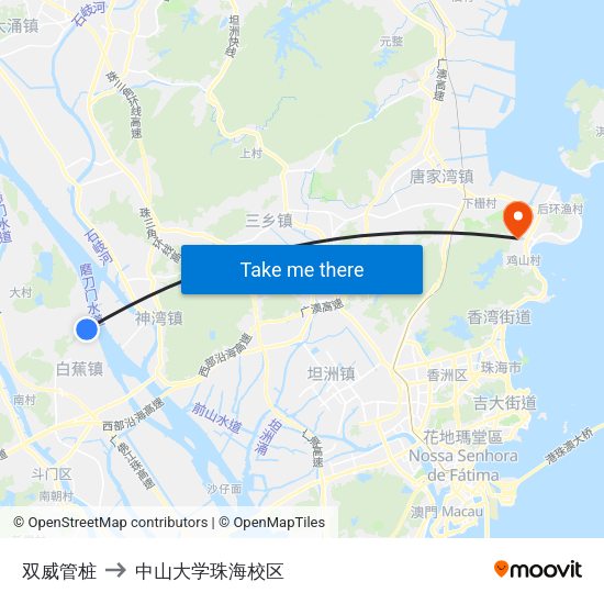 双威管桩 to 中山大学珠海校区 map