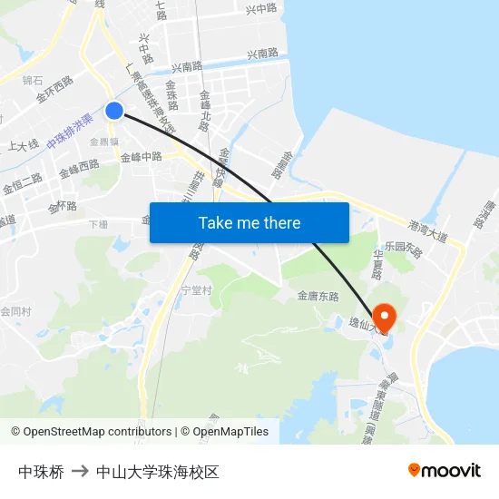 中珠桥 to 中山大学珠海校区 map