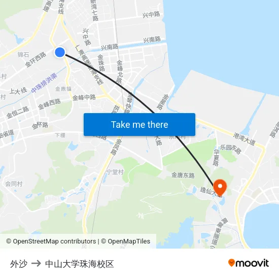 外沙 to 中山大学珠海校区 map