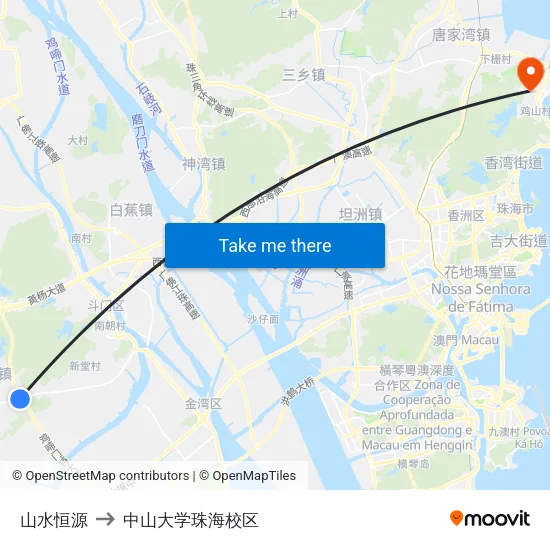 山水恒源 to 中山大学珠海校区 map