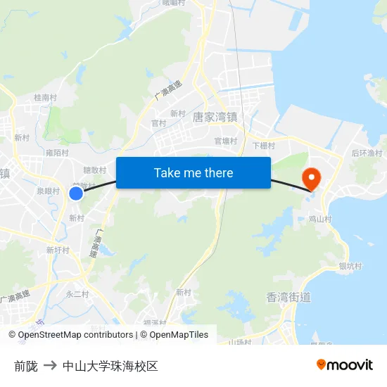 前陇 to 中山大学珠海校区 map