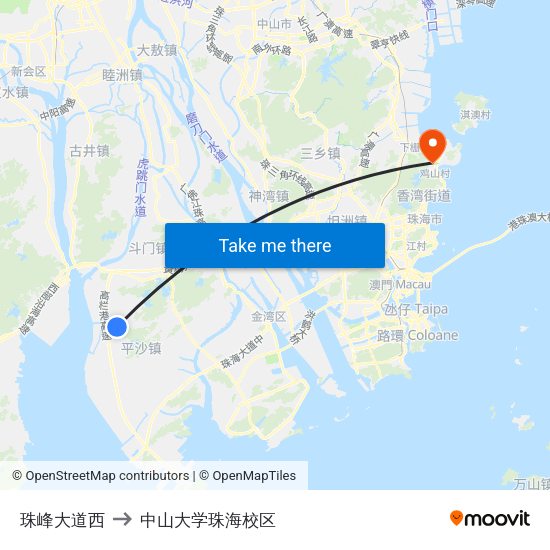 珠峰大道西 to 中山大学珠海校区 map