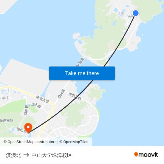 淇澳北 to 中山大学珠海校区 map