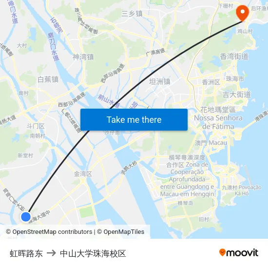 虹晖路东 to 中山大学珠海校区 map