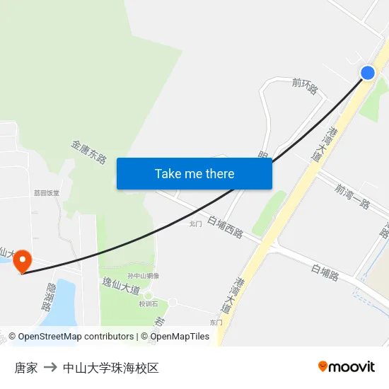 唐家 to 中山大学珠海校区 map