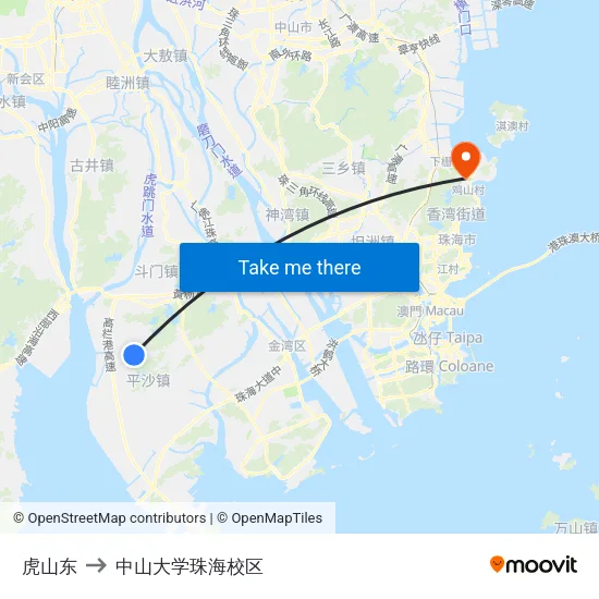 虎山东 to 中山大学珠海校区 map
