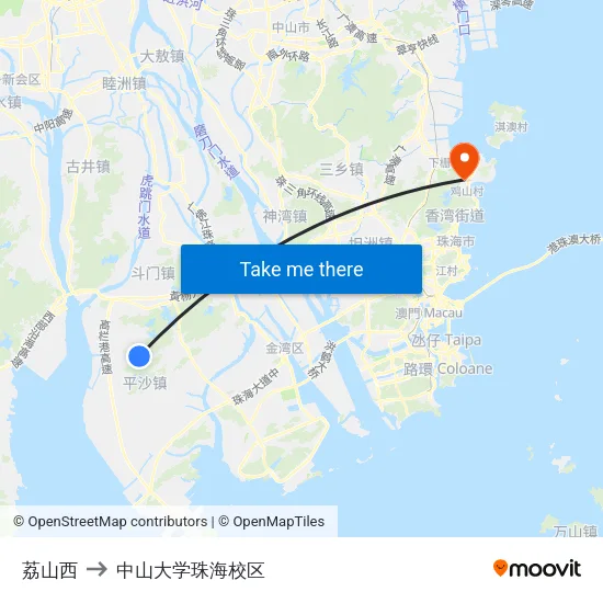 荔山西 to 中山大学珠海校区 map