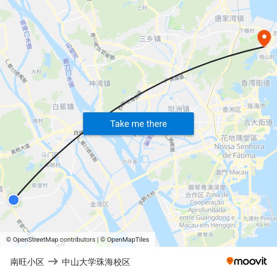 南旺小区 to 中山大学珠海校区 map