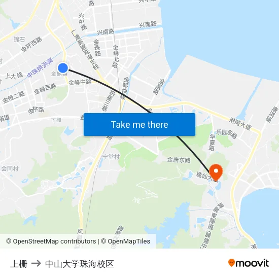 上栅 to 中山大学珠海校区 map
