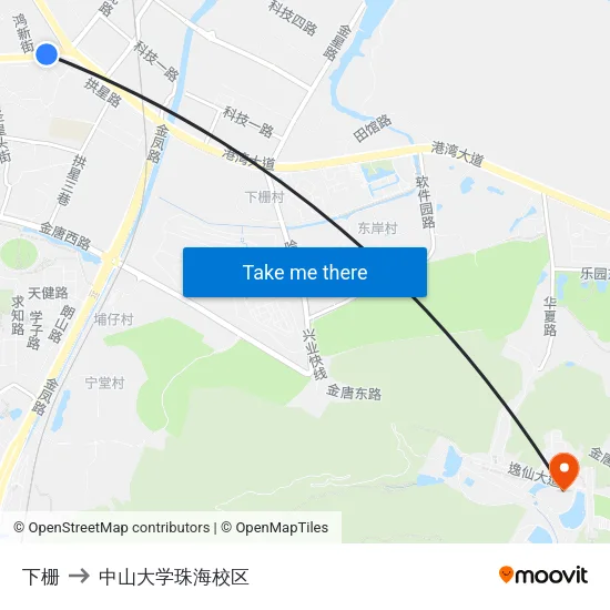 下栅 to 中山大学珠海校区 map