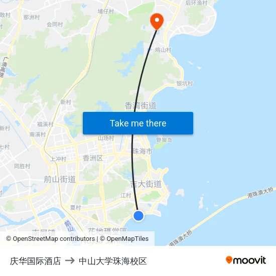 庆华国际酒店 to 中山大学珠海校区 map