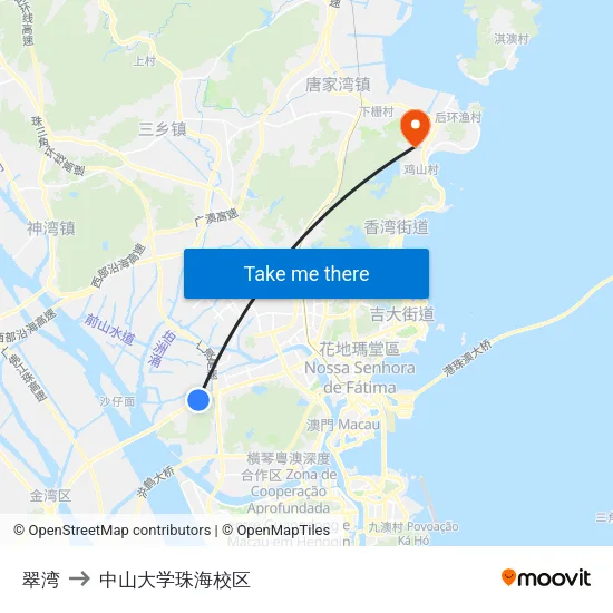 翠湾 to 中山大学珠海校区 map