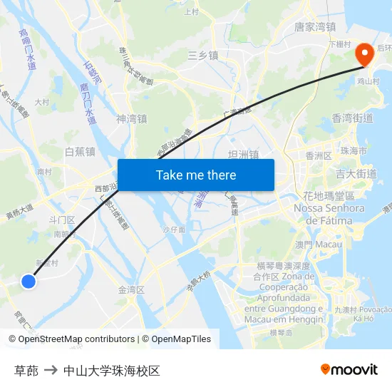 草蓢 to 中山大学珠海校区 map