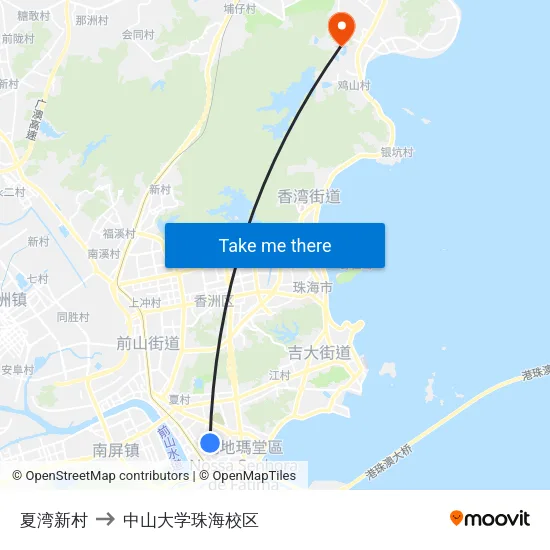 夏湾新村 to 中山大学珠海校区 map