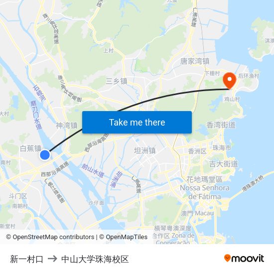 新一村口 to 中山大学珠海校区 map