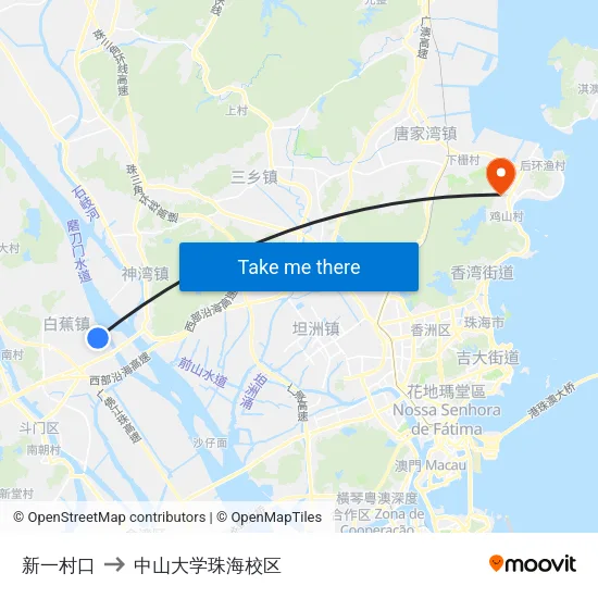 新一村口 to 中山大学珠海校区 map