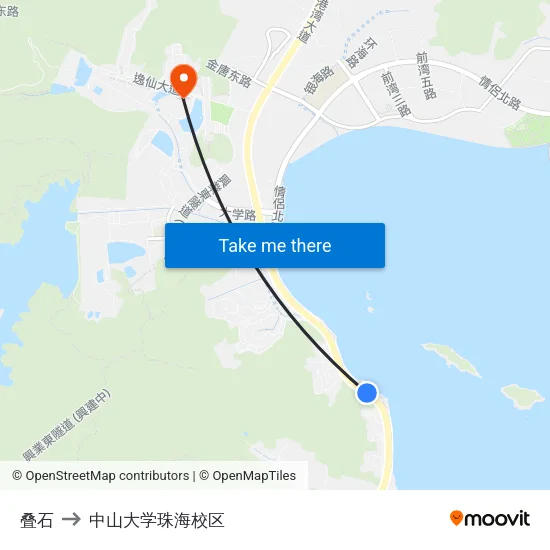 叠石 to 中山大学珠海校区 map