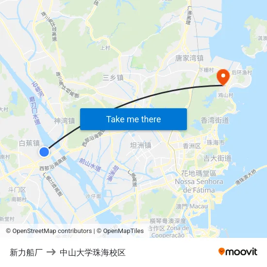 新力船厂 to 中山大学珠海校区 map
