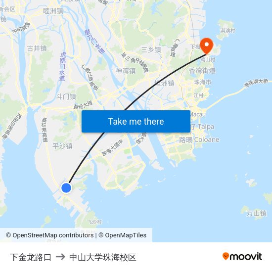 下金龙路口 to 中山大学珠海校区 map