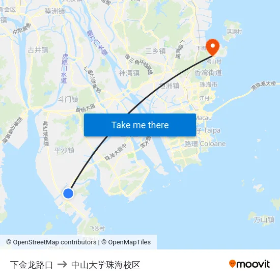 下金龙路口 to 中山大学珠海校区 map