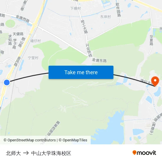 北师大 to 中山大学珠海校区 map