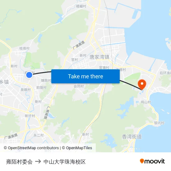 雍陌村委会 to 中山大学珠海校区 map