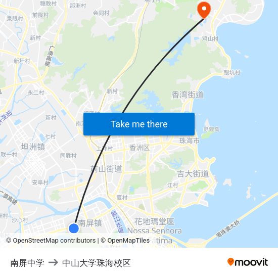 南屏中学 to 中山大学珠海校区 map