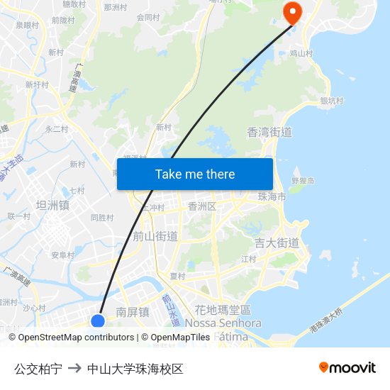 公交柏宁 to 中山大学珠海校区 map