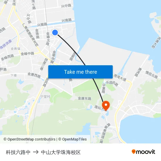 科技六路中 to 中山大学珠海校区 map