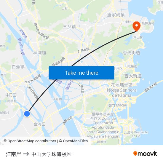 江南岸 to 中山大学珠海校区 map