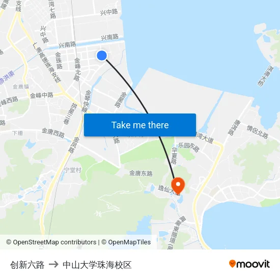 创新六路 to 中山大学珠海校区 map