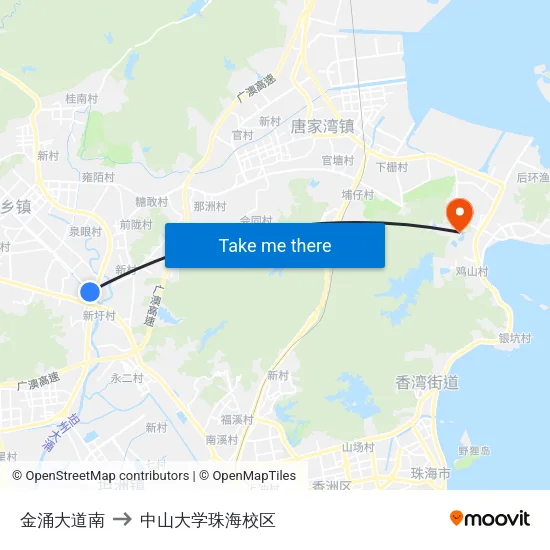 金涌大道南 to 中山大学珠海校区 map