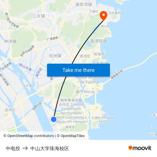 中电投 to 中山大学珠海校区 map