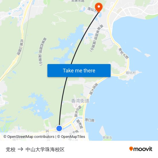 党校 to 中山大学珠海校区 map