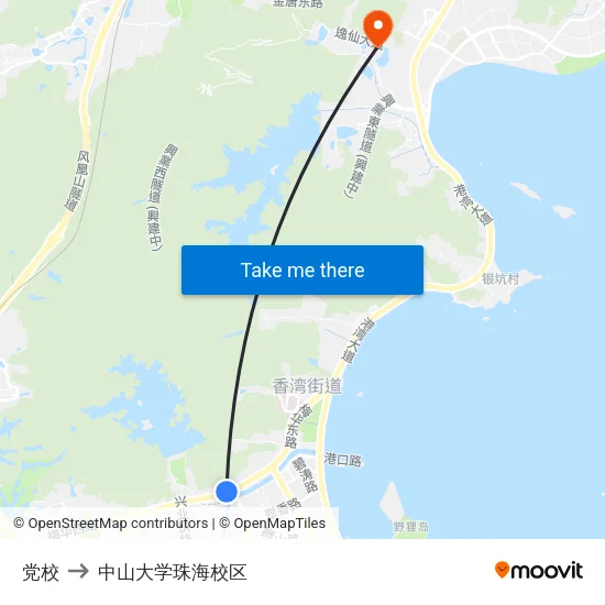 党校 to 中山大学珠海校区 map
