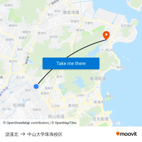 沥溪北 to 中山大学珠海校区 map