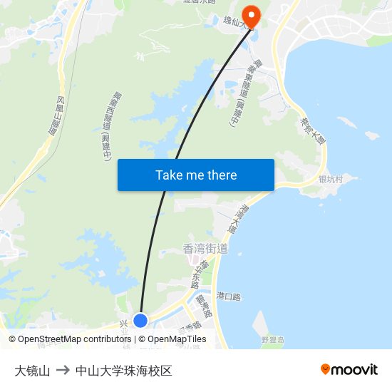 大镜山 to 中山大学珠海校区 map