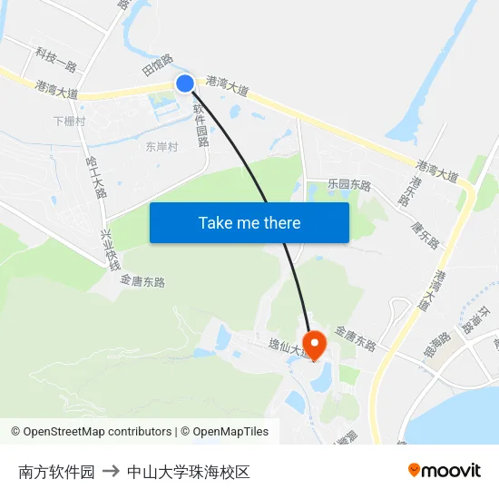 南方软件园 to 中山大学珠海校区 map