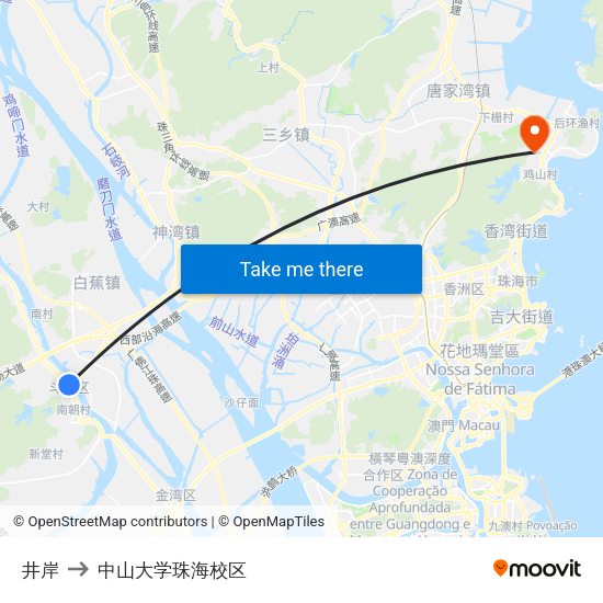 井岸 to 中山大学珠海校区 map
