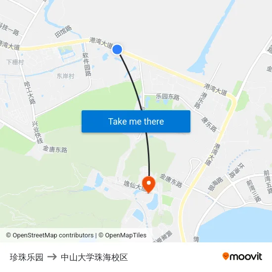 珍珠乐园 to 中山大学珠海校区 map