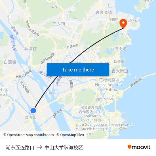 湖东五连路口 to 中山大学珠海校区 map