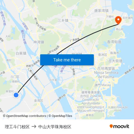 理工斗门校区 to 中山大学珠海校区 map