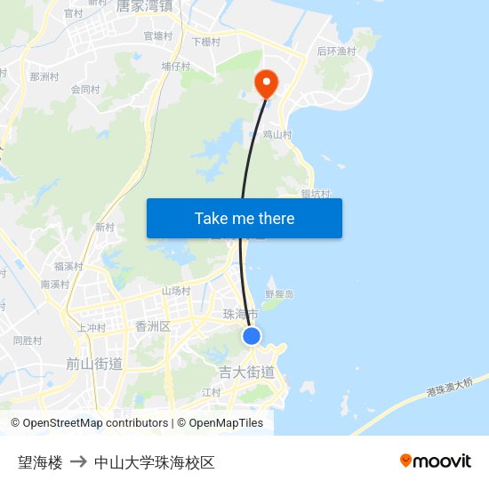 望海楼 to 中山大学珠海校区 map