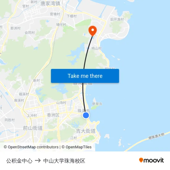 公积金中心 to 中山大学珠海校区 map